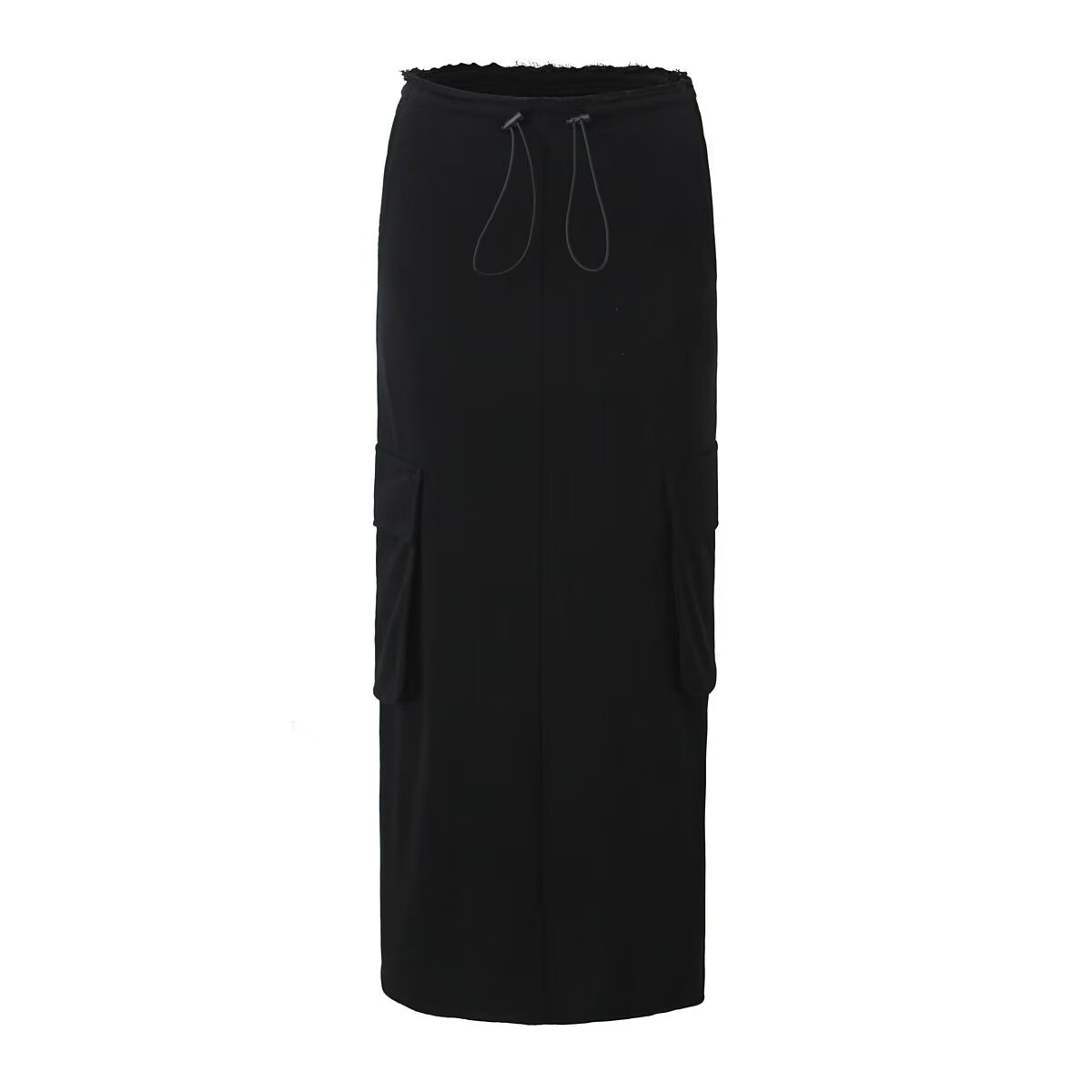 Women High Waist Drawstring Split Skirt High Grade Frayed Floor Length Dress Skirt