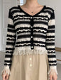 Women Spring Button Black And White Short Cardigans