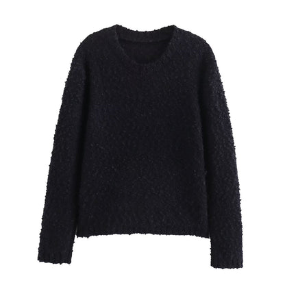 Fall Women Clothing Yarn Distressed Dot Round Neck Pullover Knitted Sweater