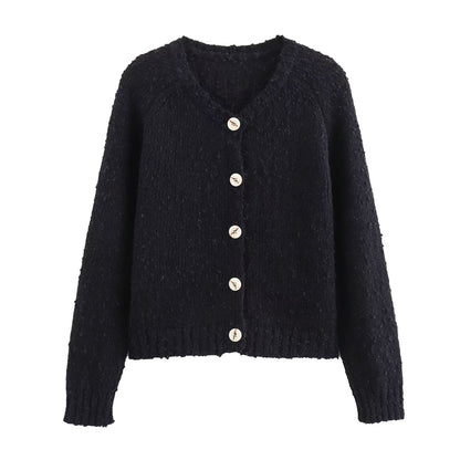 Fall Women Clothing Fashionable Yarn Distressed Dot Knitted Long Sleeve Cardigan Coat