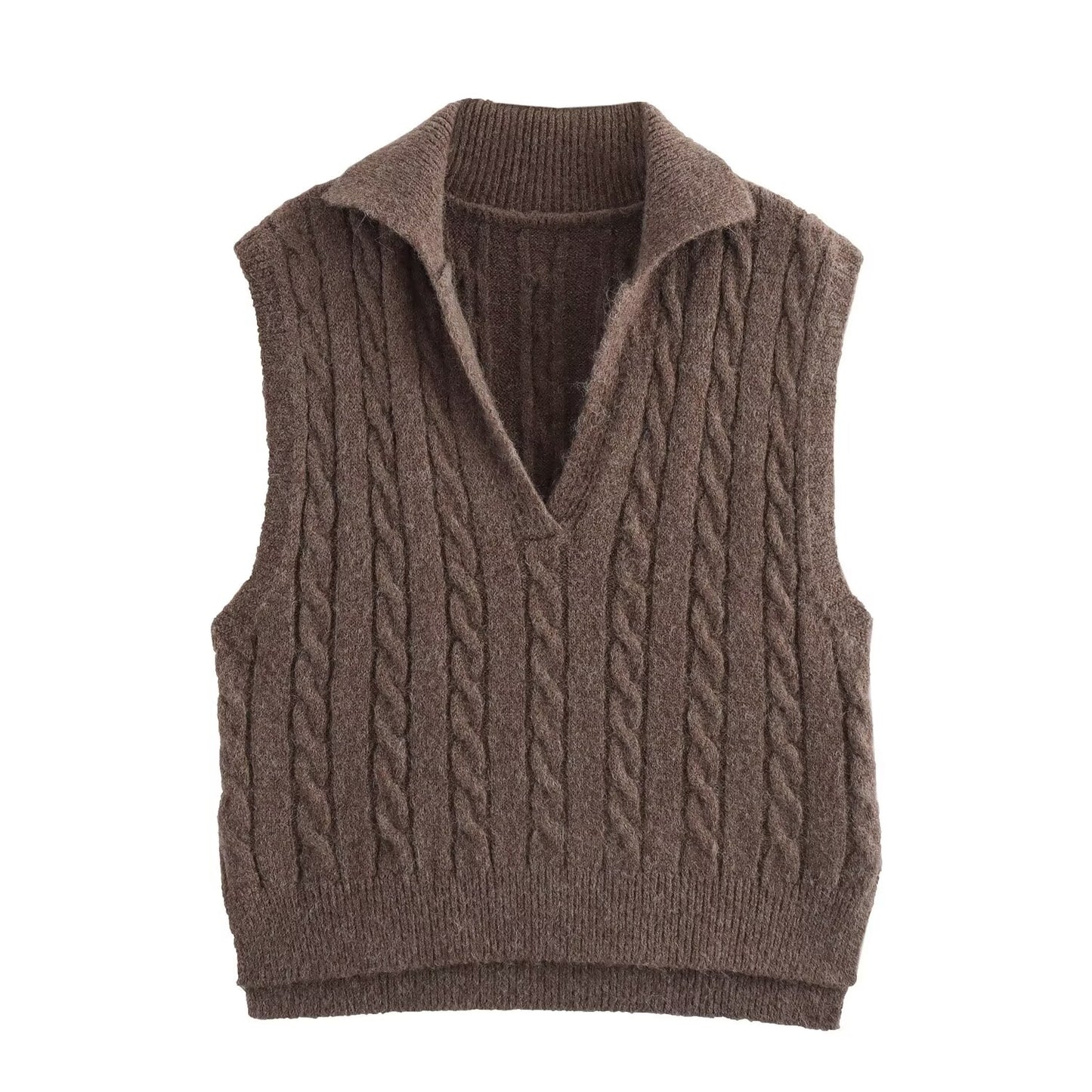 Polo Collared Vest Korean Women Clothing Early Autumn Old Money Twist Knitted