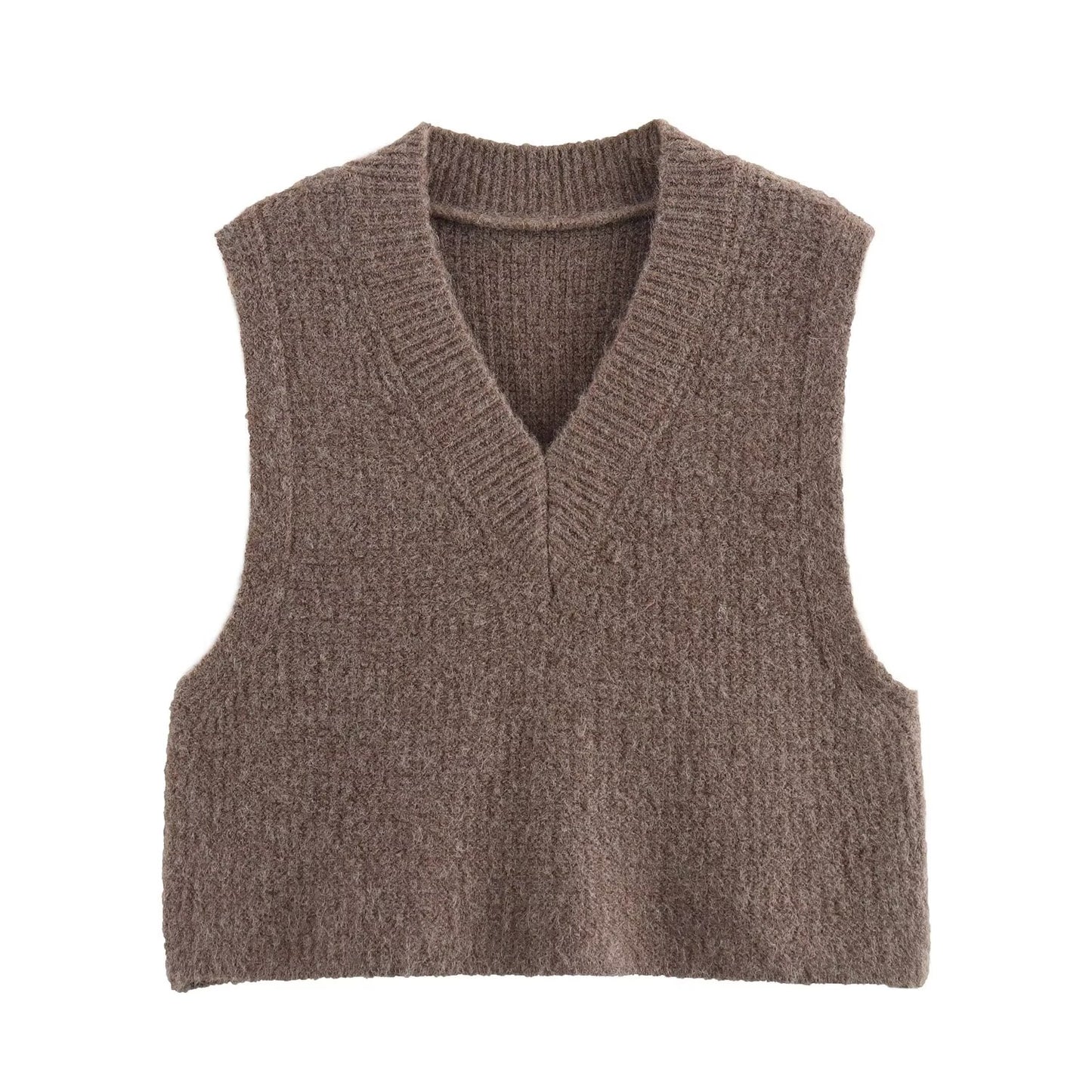 Fall Women Clothing Classic V neck Short Knitted Sweater Vest