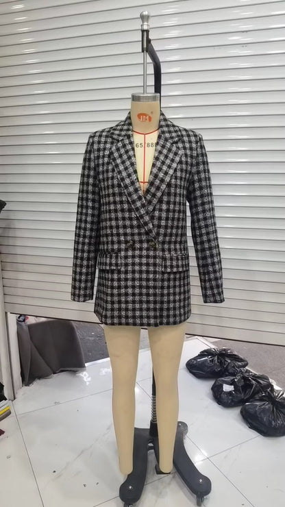 Autumn Woolen Plaid Blazer Women Small Blazer