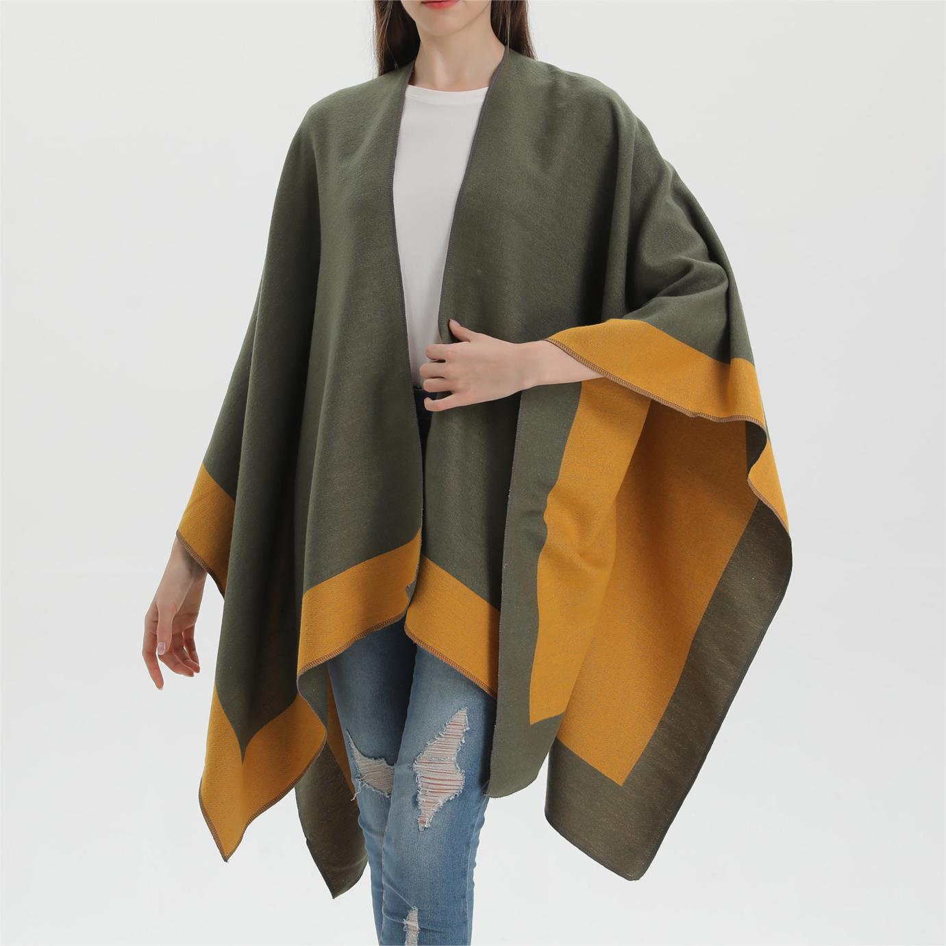 Women Spring Scarf Shawl All Match Solid Color Four Seasons Imitation Cashmere Split Cloak