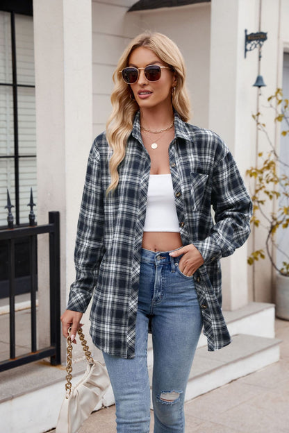 Autumn Winter Women Clothing Casual Sexy Loose Plaid Shirt Women