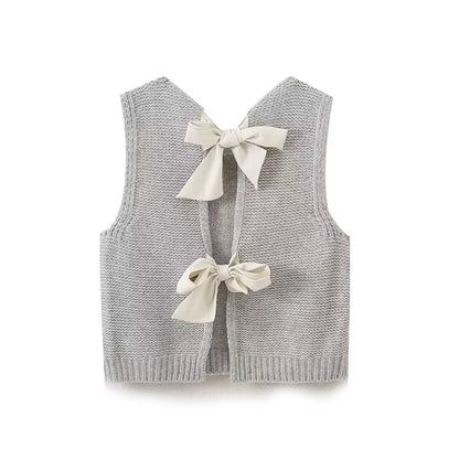 Autumn French Sweet Bow Decoration Sleeveless Vest Top