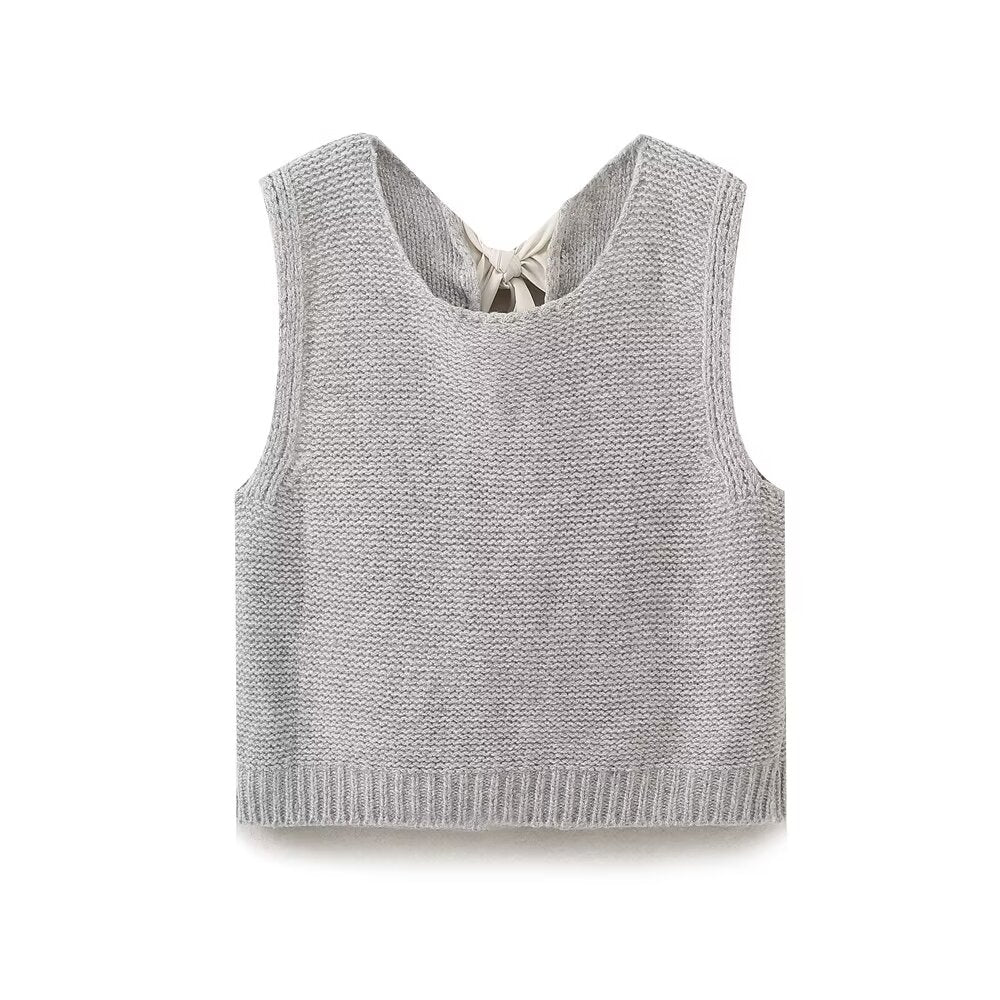 Autumn French Sweet Bow Decoration Sleeveless Vest Top