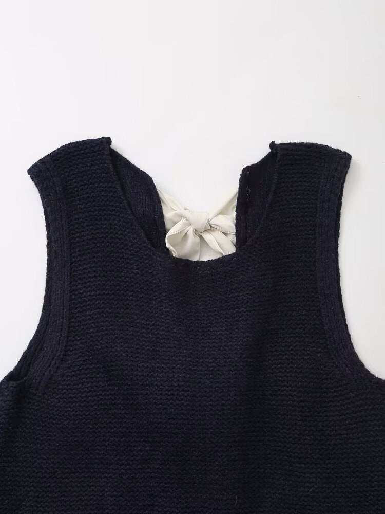 Autumn French Sweet Bow Decoration Sleeveless Vest Top