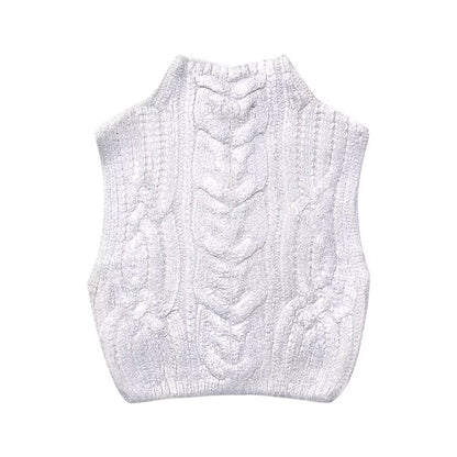 Women Clothing Winter Eight Strand Knitted Metallic Stand Collar Casual Knitted Vest Jacket