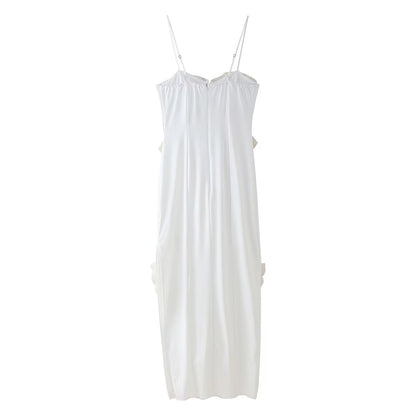 Summer White Tube Top Pleated Ruffled Patchwork Slit Camisole Dress