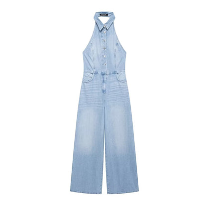 Summer Women Street Denim Halter Jumpsuit