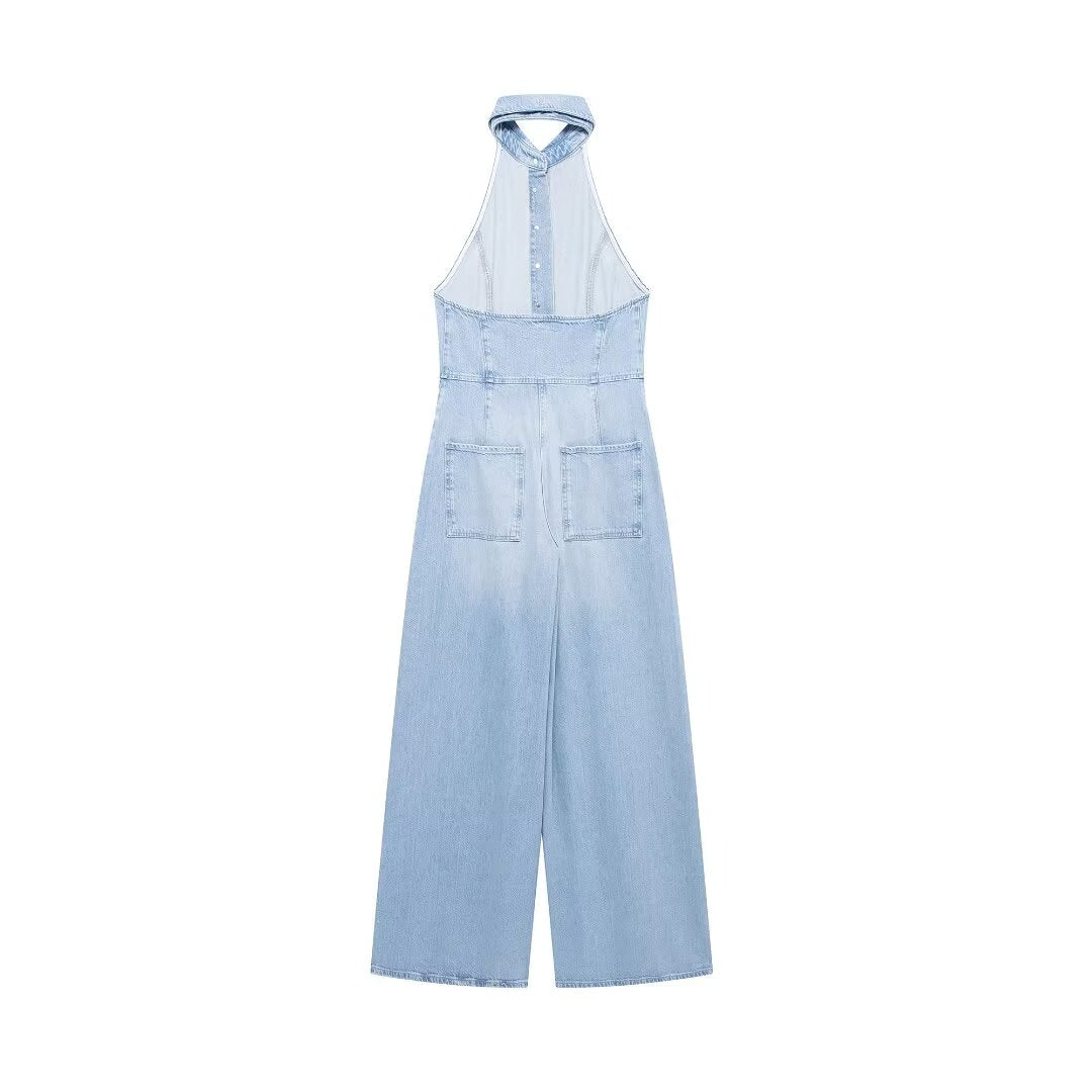 Summer Women Street Denim Halter Jumpsuit