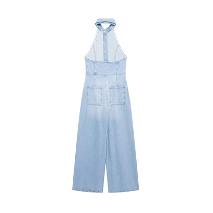 Summer Women Street Denim Halter Jumpsuit