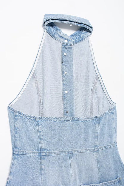 Summer Women Street Denim Halter Jumpsuit