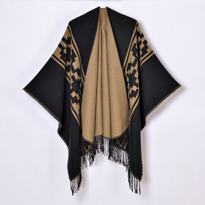 Women Shawl Simple Tassel High Quality Jacquard Split Talma Catwalk Show Outerwear