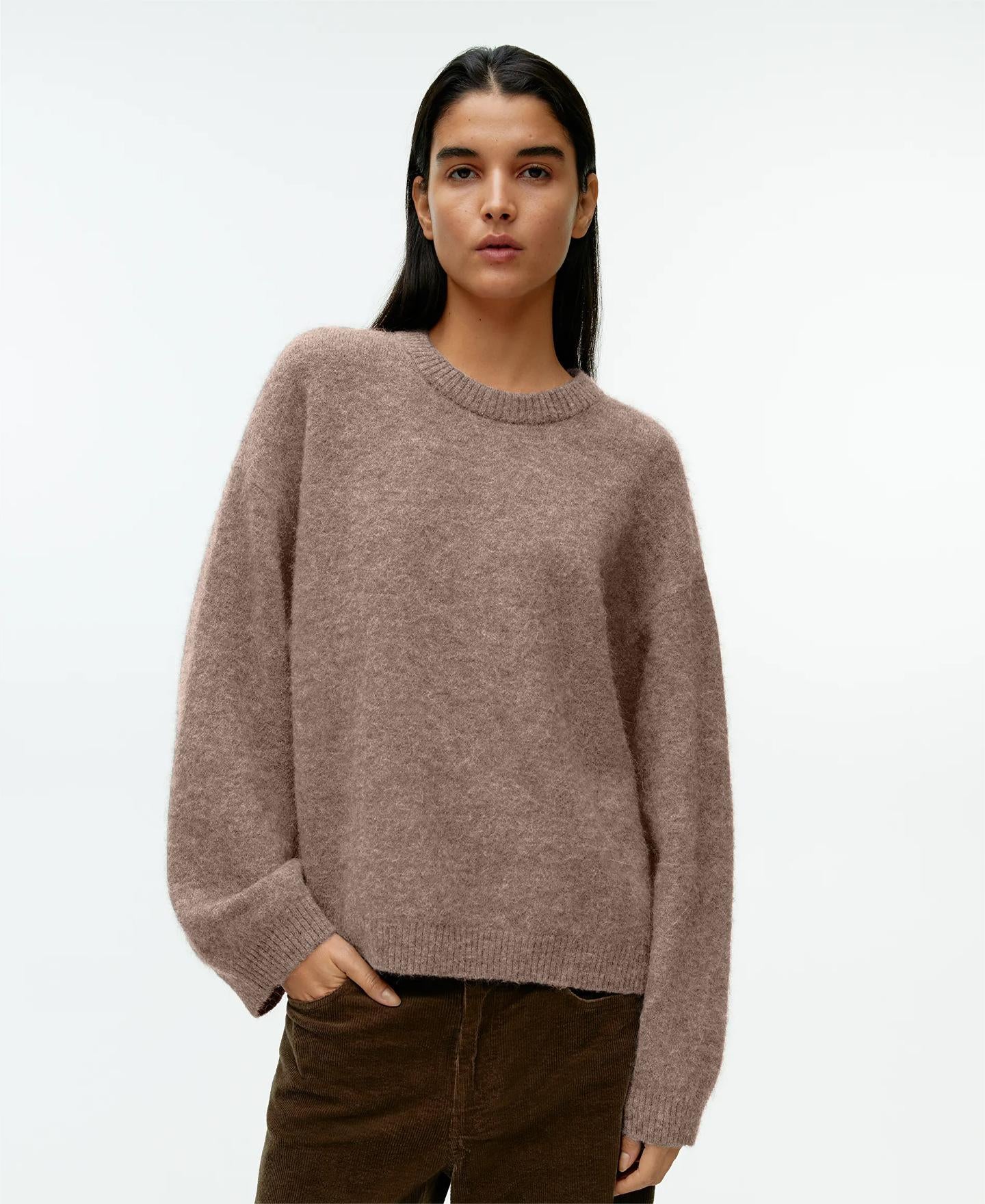 Lazy Soft Glutinous Gray Pullover Women Autumn Winter Loose Thick Cashmere Round Neck Sweater