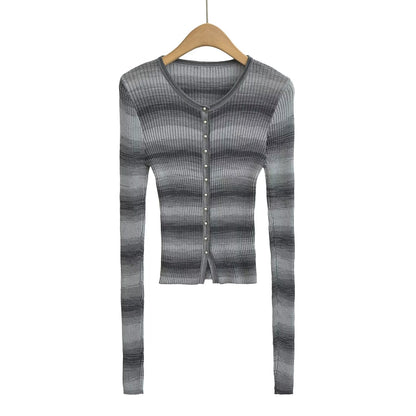 Niche Short Striped Cross Tied Long Sleeves Top Slim Slimming Shirt Women Spring