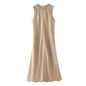 Summer Linen Round Neck Sleeveless Solid Color Dress