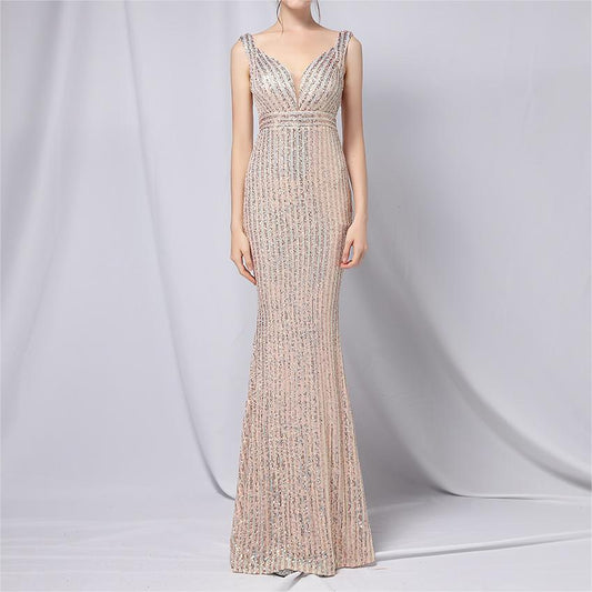 Sequined Fishtail Formal Dress Performance Internet Celebrity Activity Cocktail Car Model Etiquette Evening Dress