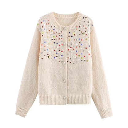 Fall Women Clothing Girl Color Sequ Knitted Sweater Cardigan Coat