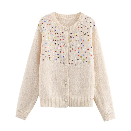 Fall Women Clothing Girl Color Sequ Knitted Sweater Cardigan Coat