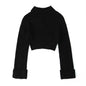 Winter High Collar Solid Color Short Cropped Rib Pullover Knitted Sweater Women