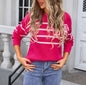 Autumn Winter Sweater Striped Bow round Neck Floral Knitted Sweater