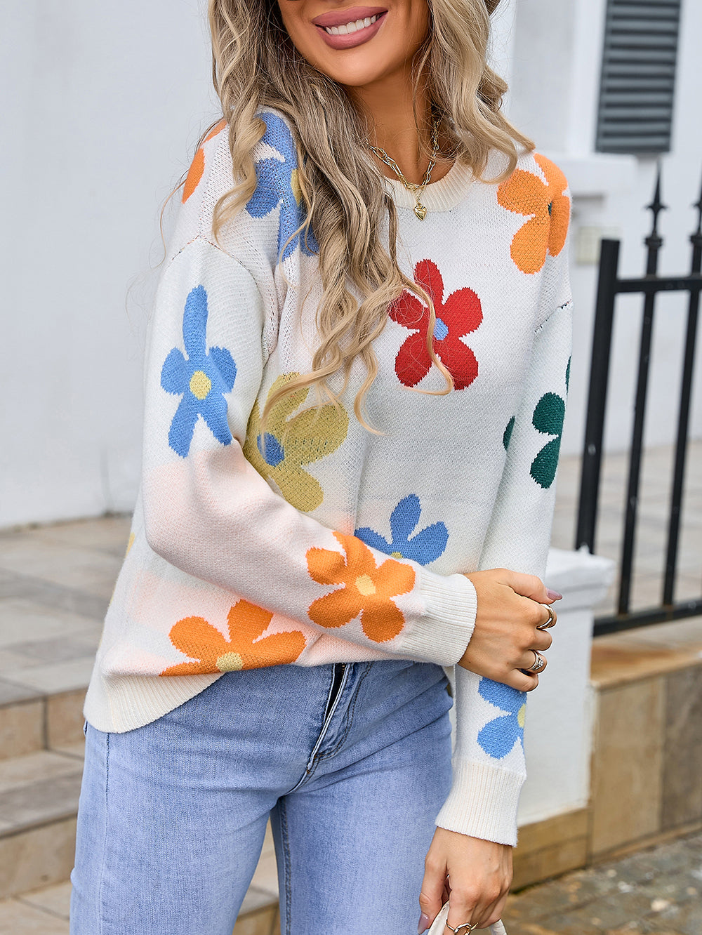 Sweater Women Floral Knitwear Sweater