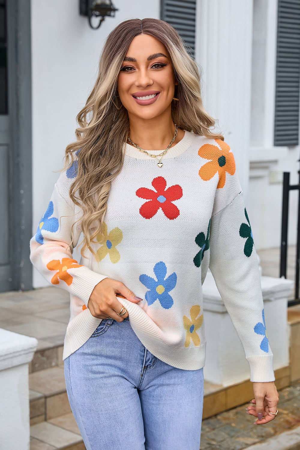 Sweater Women Floral Knitwear Sweater