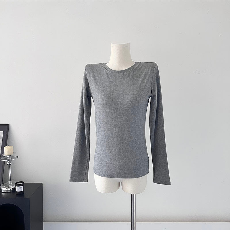 Modal Knitted Long Sleeved Women Slim Fitting Basic Solid Color Bottoming T shirt