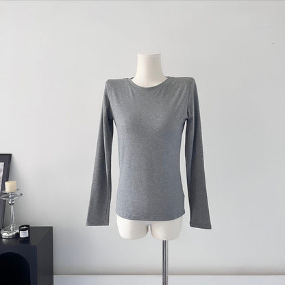 Modal Knitted Long Sleeved Women Slim Fitting Basic Solid Color Bottoming T shirt