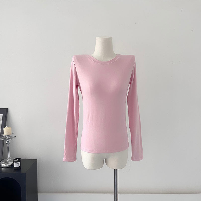 Modal Knitted Long Sleeved Women Slim Fitting Basic Solid Color Bottoming T shirt