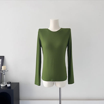 Modal Knitted Long Sleeved Women Slim Fitting Basic Solid Color Bottoming T shirt