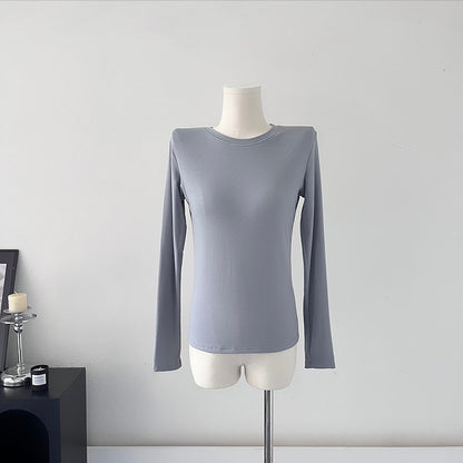 Modal Knitted Long Sleeved Women Slim Fitting Basic Solid Color Bottoming T shirt