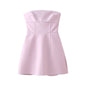 Women Waisted Pink Back Bowknot Decoration Tube Top Short Dress