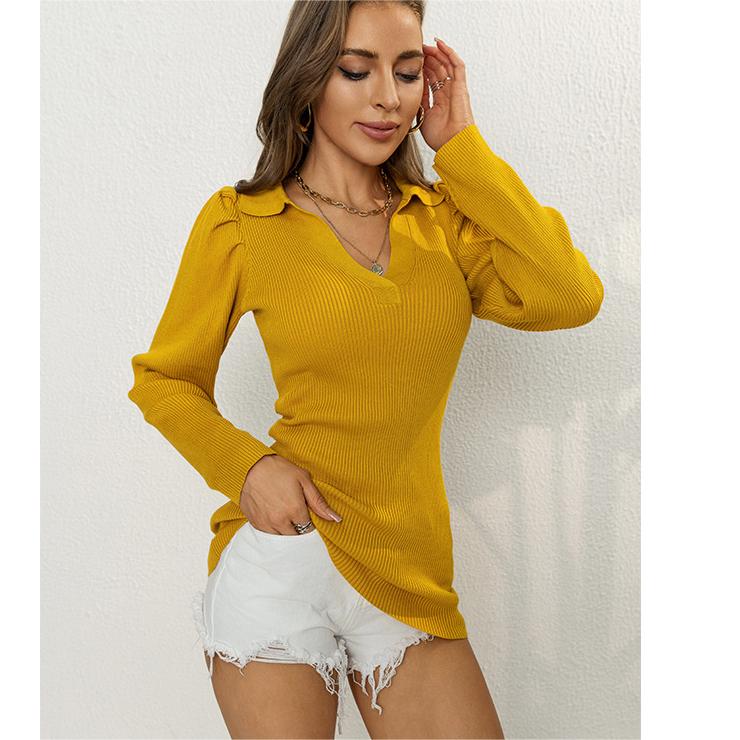 V Neck Long Sleeve Sexy Hip Wrapped Sweater Women Slim Fit Slim Looking Base Knitwear