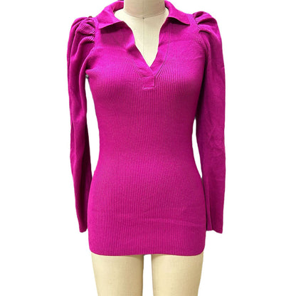 V Neck Long Sleeve Sexy Hip Wrapped Sweater Women Slim Fit Slim Looking Base Knitwear