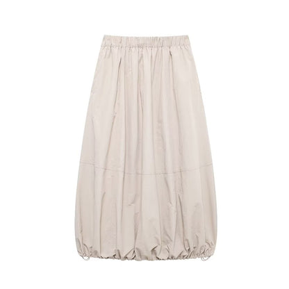 Women Solid Color High Waist Casual Pleated Nylon Skirt