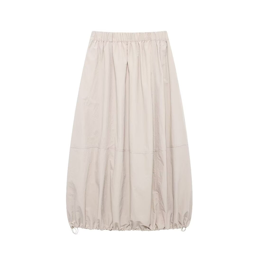 Women Solid Color High Waist Casual Pleated Nylon Skirt