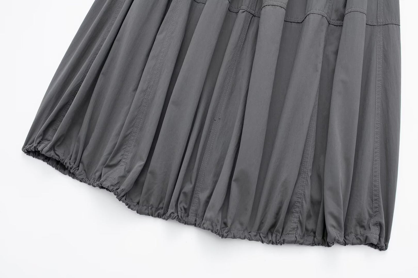 Women Solid Color High Waist Casual Pleated Nylon Skirt