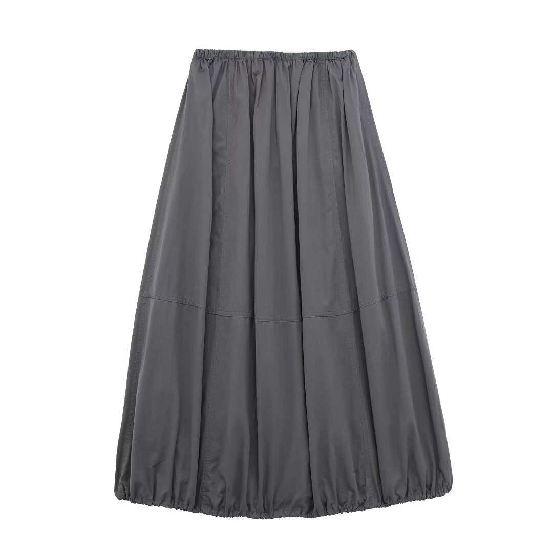 Women Solid Color High Waist Casual Pleated Nylon Skirt