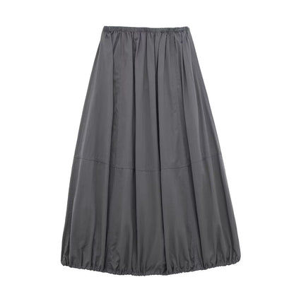 Women Solid Color High Waist Casual Pleated Nylon Skirt