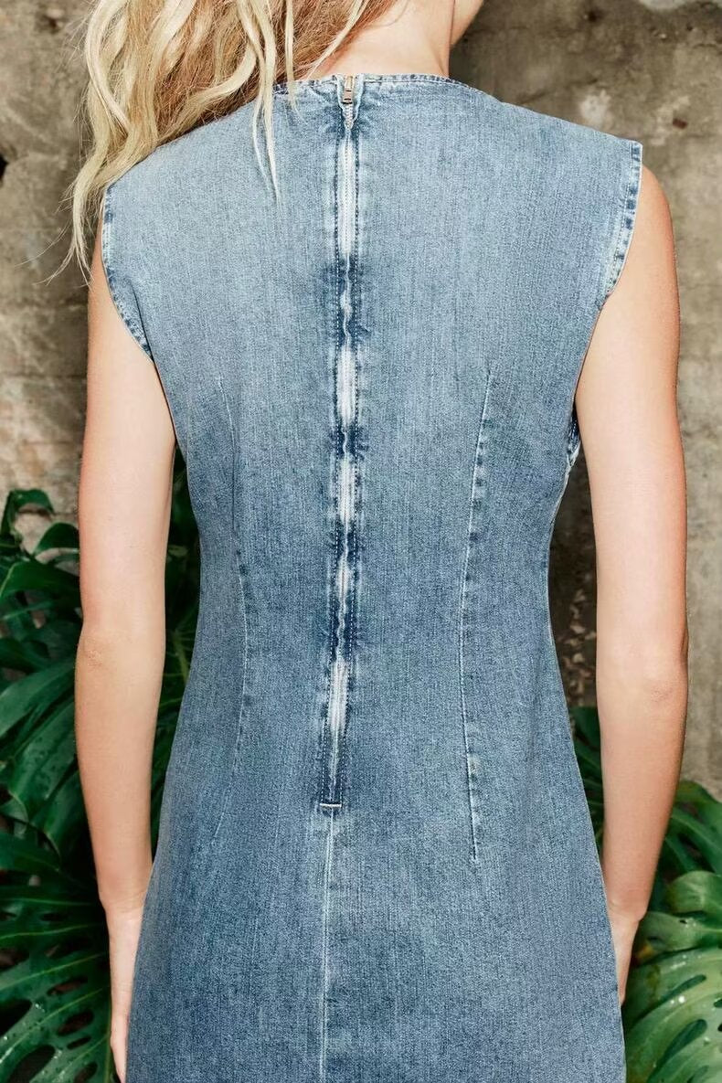 Women Clothing Comfortable Sleeveless Slim Casual Denim Short Dress