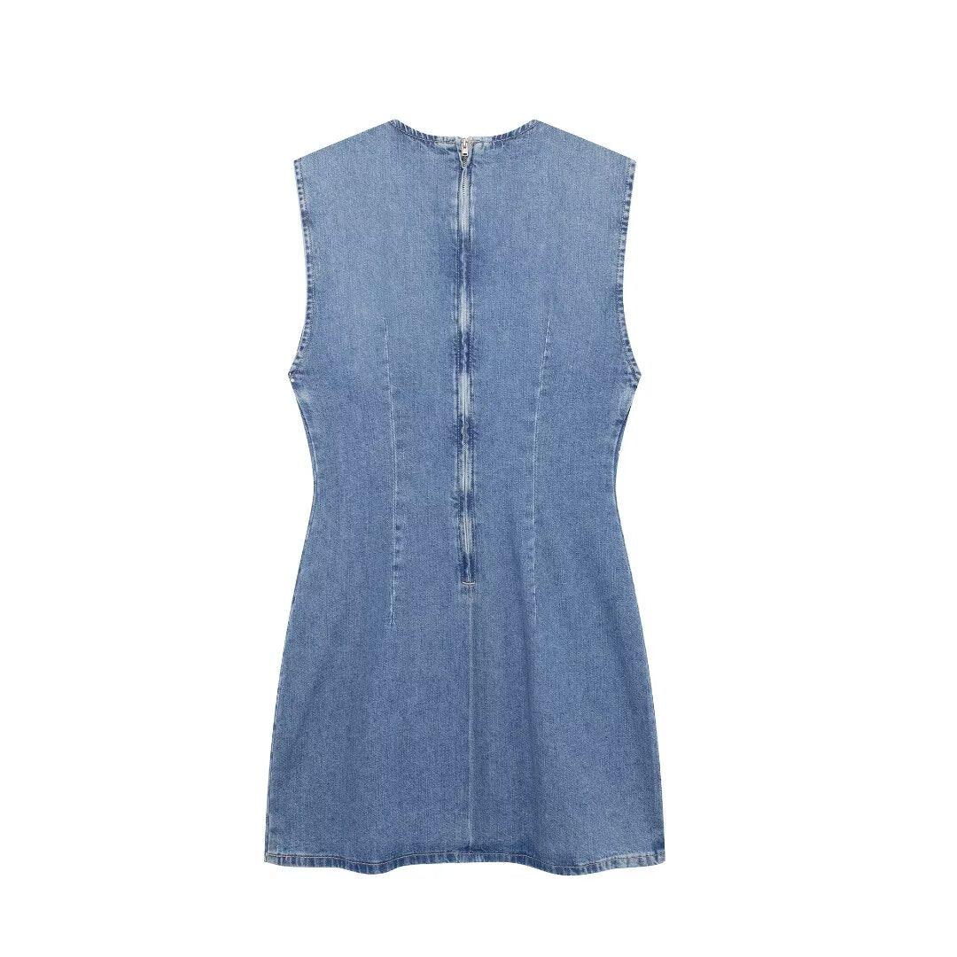 Women Clothing Comfortable Sleeveless Slim Casual Denim Short Dress