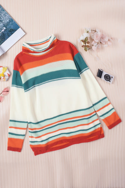 Autumn Pullover Long Sleeve Top Women's Loose Casual Multi Color Contrast Color Minimalist Women Sweater