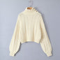 Autumn Winter High Neck Long Sleeve Loose Cable Knit Sweater Sweater Short Slimming High Waist Woven Short Top