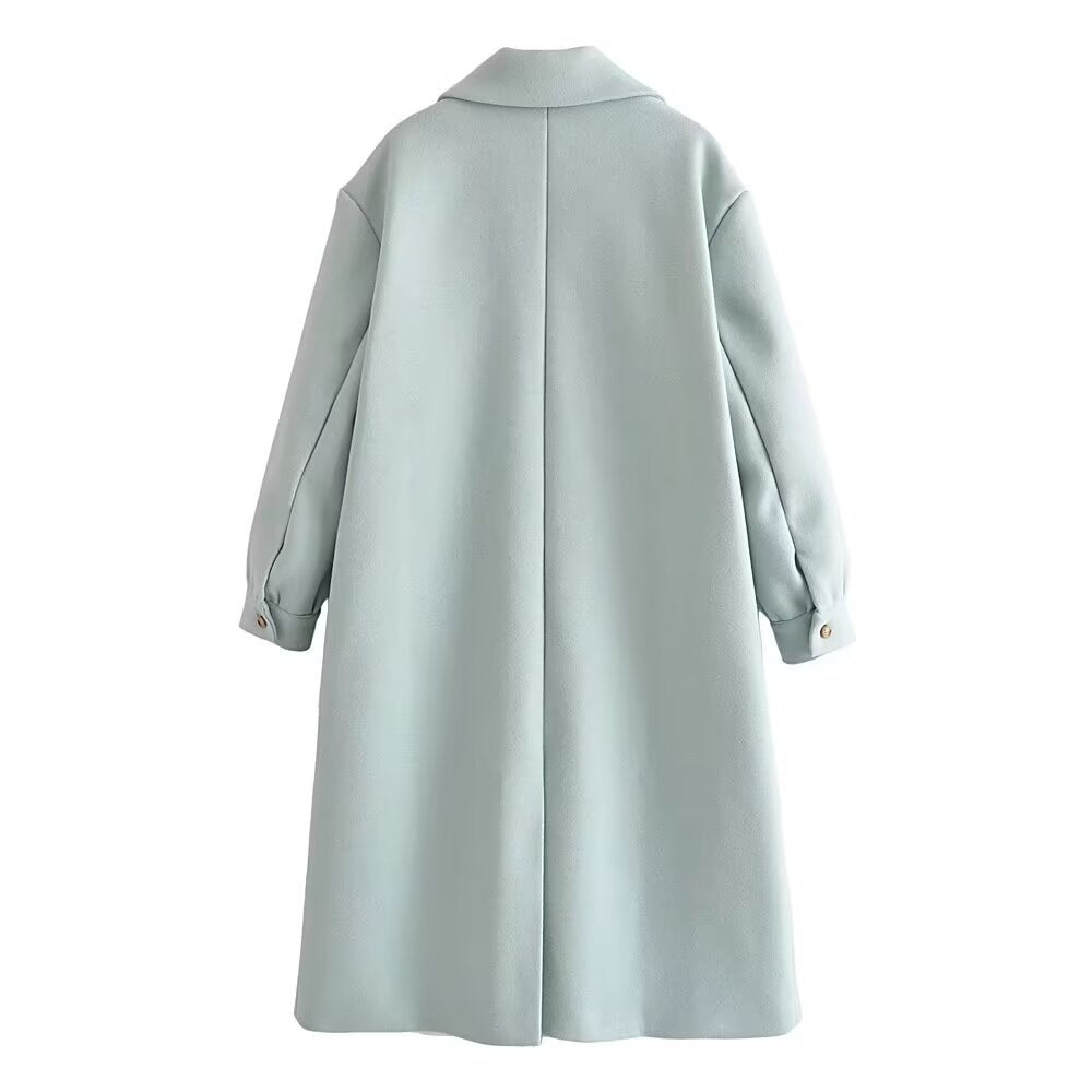 Fall Women Clothing Stylish Simple Mint Green Puff Sleeve Woolen Coat