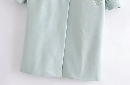 Fall Women Clothing Stylish Simple Mint Green Puff Sleeve Woolen Coat