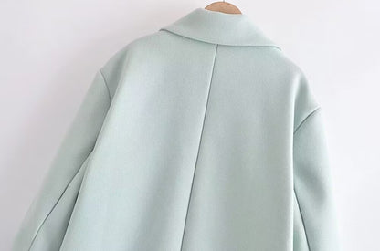 Fall Women Clothing Stylish Simple Mint Green Puff Sleeve Woolen Coat