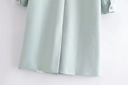 Fall Women Clothing Stylish Simple Mint Green Puff Sleeve Woolen Coat